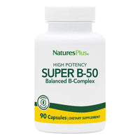 Thumbnail for NaturesPlus Super B-50 - High-Potency B Complex Vitamin with Choline, Inositol & PABA - Supports Energy, Recovery & Healthy Skin and Hair - Vegan, Gluten Free - 90 Capsules, 90 Servings