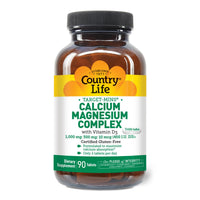 Thumbnail for Country Life Target-Mins Calcium Magnesium with Vitamin D-Complex, 1000mg/500mg/10mcg, 90 Tablets, Certified Gluten Free, Certified Vegetarian
