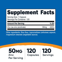 Thumbnail for Nutricost Zinc Picolinate 50mg, 120 Vegetarian Capsules - Gluten Free and Non-GMO