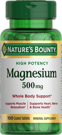 Thumbnail for Nature's Bounty Magnesium, Mineral Supplement, Supports Bone and Muscle Health, 500 mg, Coated Tablets, 100 Count