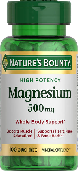 Nature's Bounty Magnesium, Mineral Supplement, Supports Bone and Muscle Health, 500 mg, Coated Tablets, 100 Count