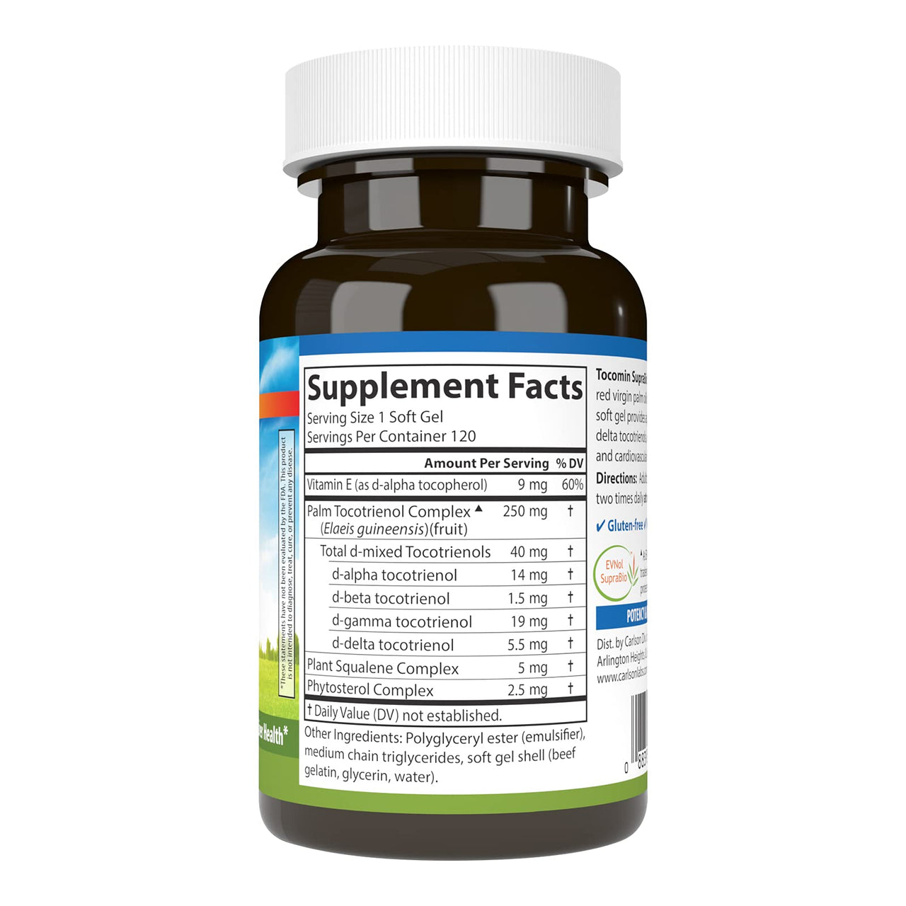 Carlson - Tocomin SupraBio, Full Spectrum Tocotrienol Complex, Non-GMO Tocotrienols, Alpha, Beta, Gamma, Delta, 120 Softgels
