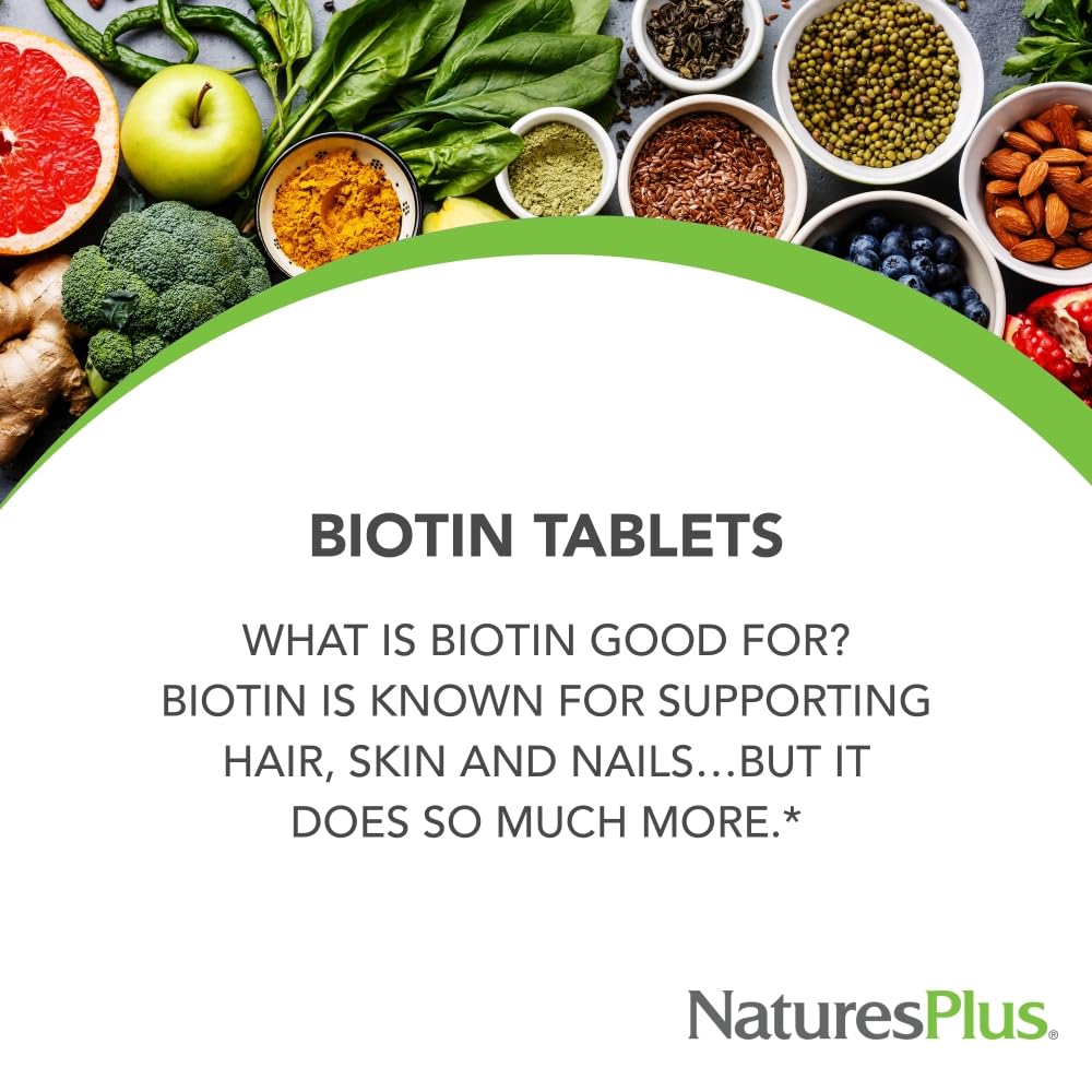 NaturesPlus Biotin 10,000 mcg - 90 Sustained-Release Tablets - Hair, Skin & Nail Support - High-Potency B Vitamin - Vegetarian, Gluten Free - 90 Servings