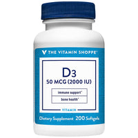Thumbnail for The Vitamin Shoppe Vitamin D3 2,000 IU - Bone Health, Immune Function & Calcium Absorption Support, Daily Vitamin (200 Softgels)