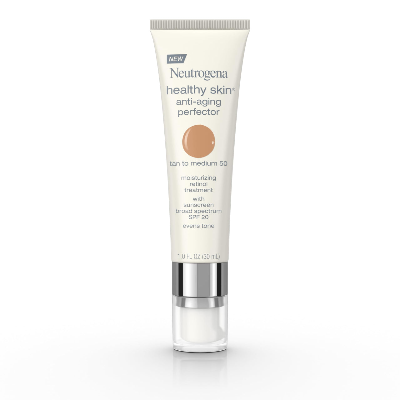 Neutrogena Healthy Skin Anti-Aging Perfector Tinted Facial Moisturizer and Retinol Treatment with Broad Spectrum SPF 20 Sunscreen with Titanium Dioxide, 50 Tan to Medium, 1 fl. oz