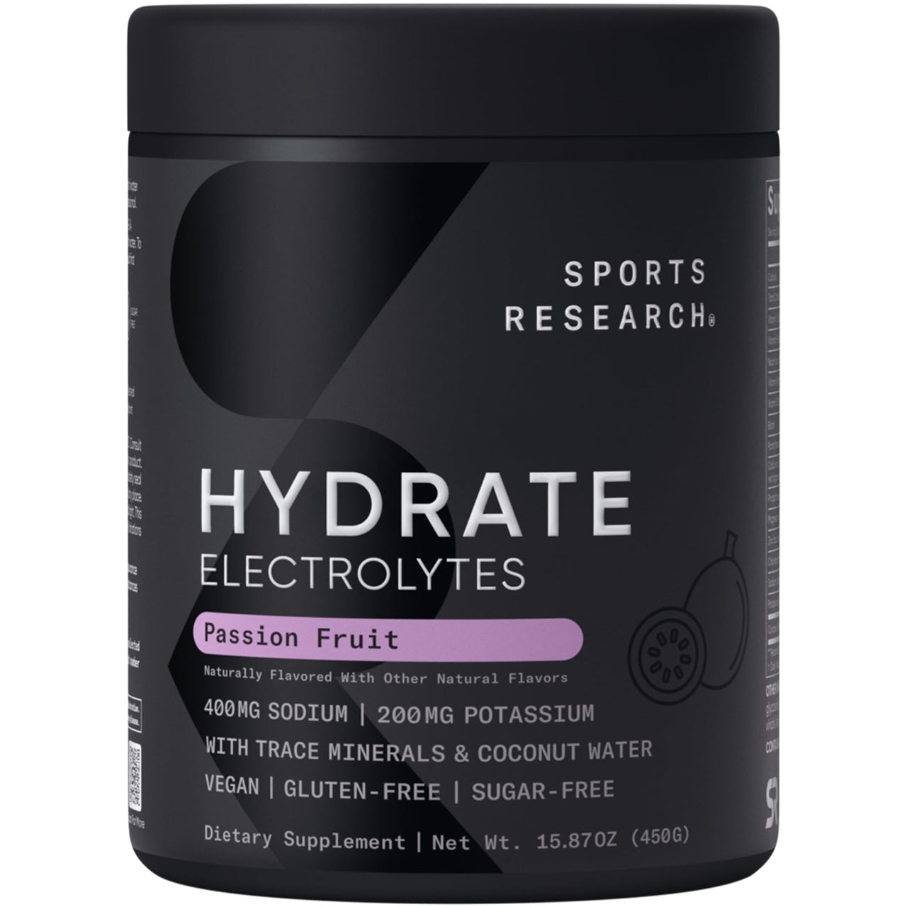Sports Research Hydrate Electrolytes Powder - Sugar-Free & Naturally Flavored with Vitamins, Minerals, and Coconut Water - Supports Hydration - Passion Fruit & Lemon Lime
