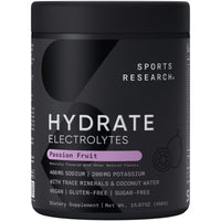 Thumbnail for Sports Research Hydrate Electrolytes Powder - Sugar-Free & Naturally Flavored with Vitamins, Minerals, and Coconut Water - Supports Hydration - Passion Fruit & Lemon Lime
