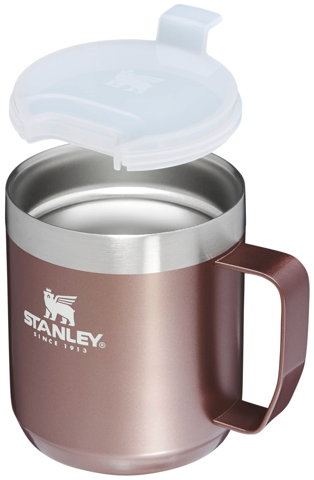 Stanley Stay-Hot Camp Mug 12 oz | Press Fit Drink Through Lid | Cup for Coffee, Tea and Drinks | Insulated Stainless Steel Coffee Mug | BPA-Free | Rose Quartz Glow