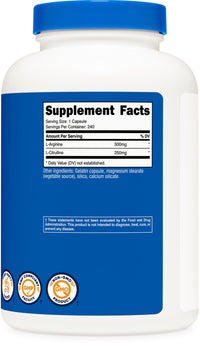 Thumbnail for Nutricost L-Arginine L-Citrulline Complex 750mg, 240 Capsules - Non-GMO