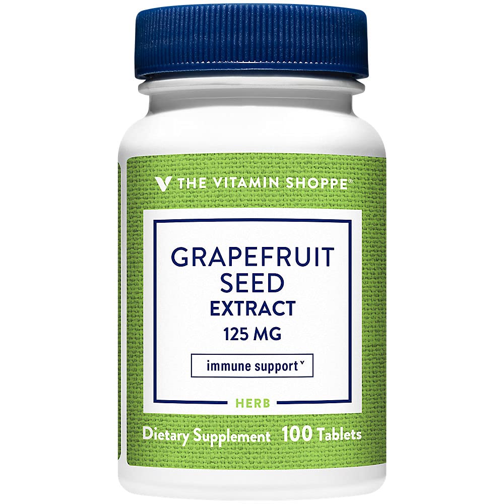 The Vitamin Shoppe Grapefruit Seed Extract 125MG, Antioxidant Herbal Supplement for Travelers Immune Support with Seeds & Pulp of Fresh Grapefruit, Contains Citricidal Brand (100 Tablets)