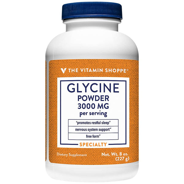 The Vitamin Shoppe Glycine Powder 3000mg - Restful Sleep & Relaxation | Nervous System Support Amino Acid | 8 oz 75 Servings | Vegan