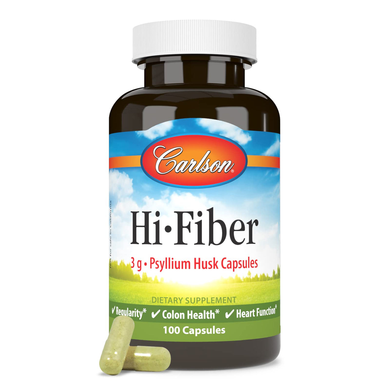 Carlson - Hi-Fiber, 3 g, Psyllium Husk Capsules, Regularity, Colon Health & Heart Function, 100 Capsules