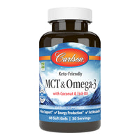 Thumbnail for Carlson - MCT & Omega-3, Coconut Oil, Caprylic & Capric Acids, EPA & DHA, Energy Production, Fat Metabolism & Brain Health, 60 Softgels