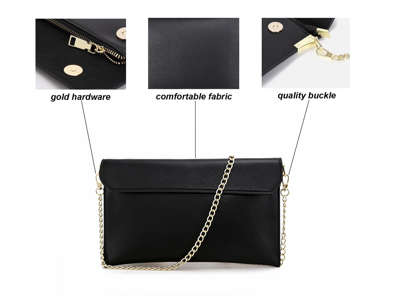 Covelin Women's Wristlet Clutch Handbag Qaulity Leather Envelope Evening Shoulder Bags Black