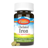 Thumbnail for Carlson - Chelated Iron, 27 mg Superior Absorption, Blood Health, Energy Utilization & Optimal Wellness, 100 Tablets