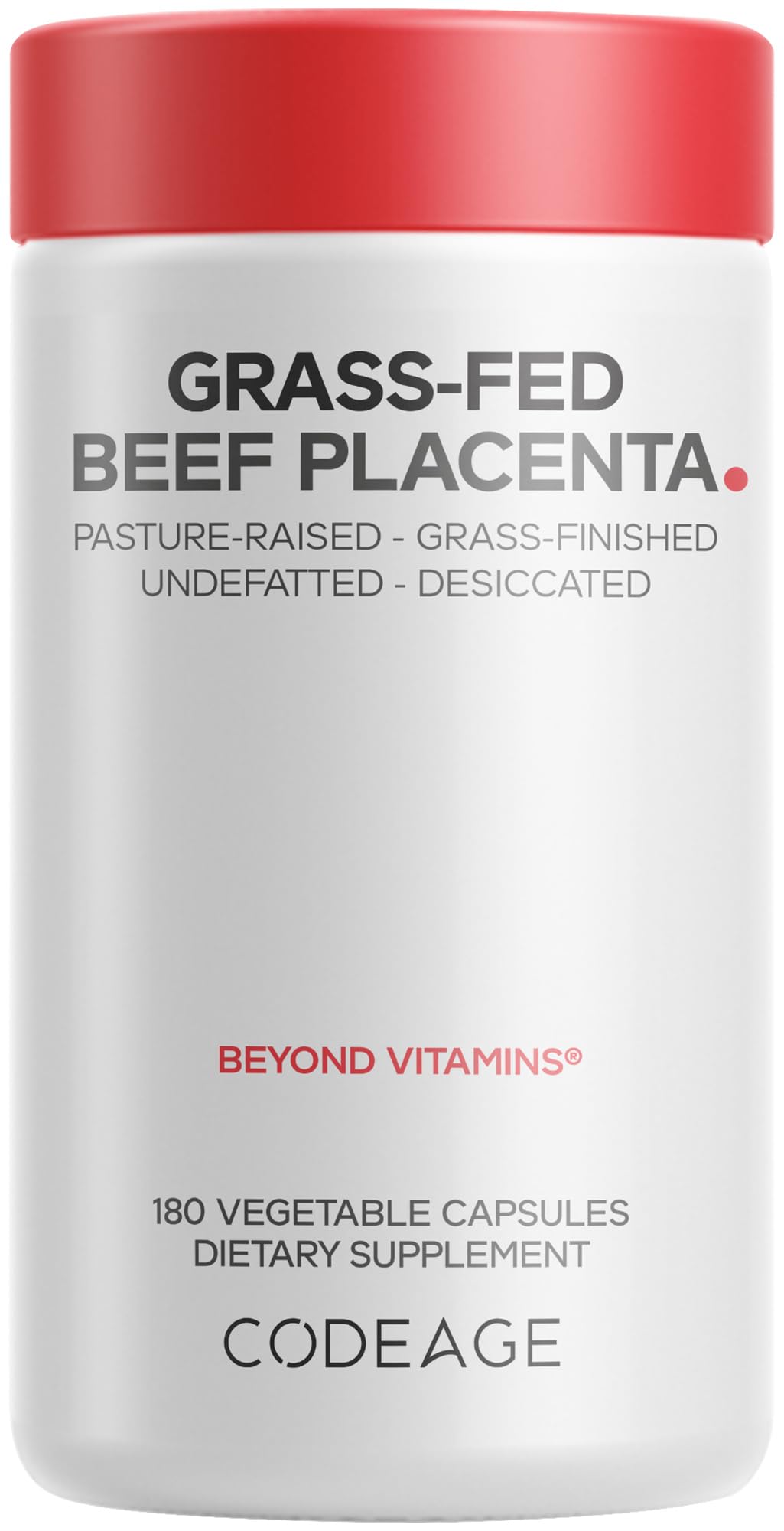 Codeage Grass-Fed Beef Placenta Supplement - Bovine Placenta – Pasture-Raised, Grass-Finished, Undefated, Desiccated - Non-GMO - 180 Capsule