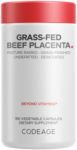 Codeage Grass-Fed Beef Placenta Supplement - Bovine Placenta – Pasture-Raised, Grass-Finished, Undefated, Desiccated - Non-GMO - 180 Capsule