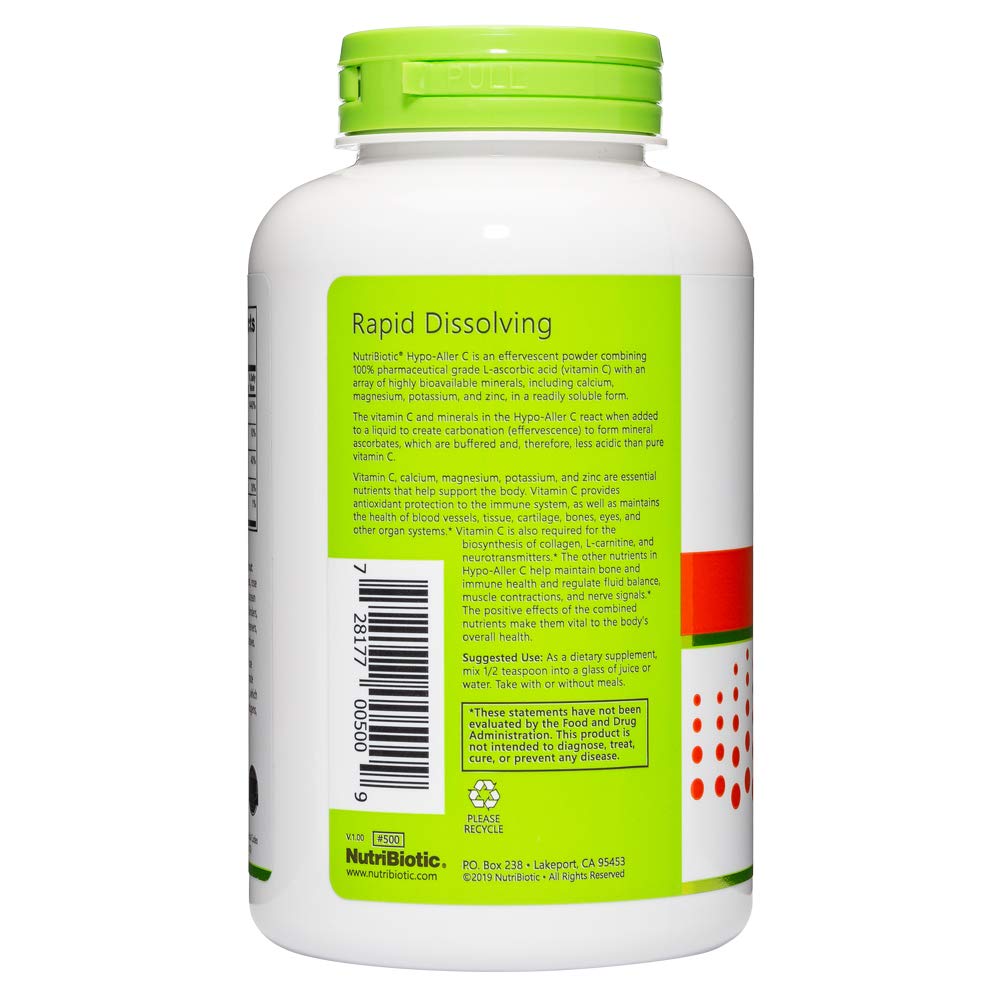 NutriBiotic Hypo-Aller C Powder Vitamin C and Minerals for Antioxidant & Collagen Support | 1300 mg Vitamin C per serving | 8 ounce | Buffered and Easy on the Stomach | L-Ascorbic Acid with calcium, magnesium, zinc, and potassium | Potent, High Solubility