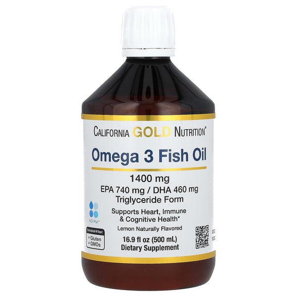 California Gold Nutrition Omega-3 Fish Oil, Norwegian Triglyceride, Natural Lemon, 16.9 fl oz (500 ml)