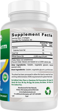 Thumbnail for Best Naturals Wheat Germ Oil 1130 mg 120 Softgels