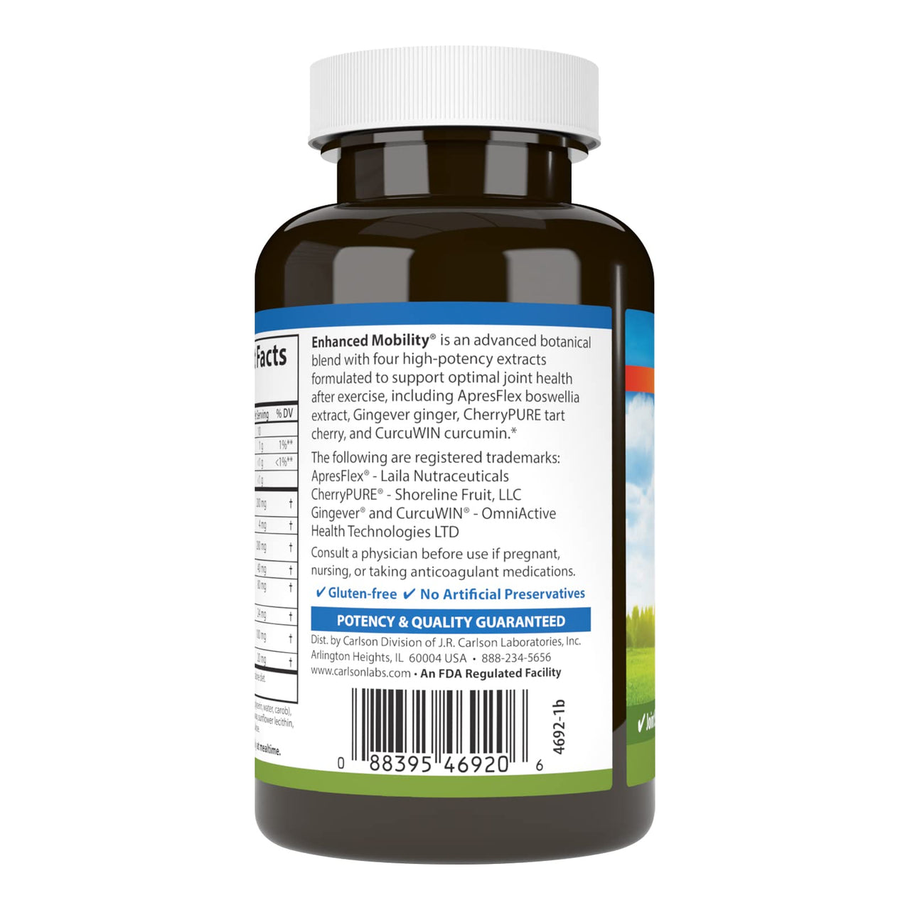 Carlson - Enhanced Mobility, Botanical Joint Support, Boswellia, Tart Cherry, Curcumin, Ginger, 120 Softgels