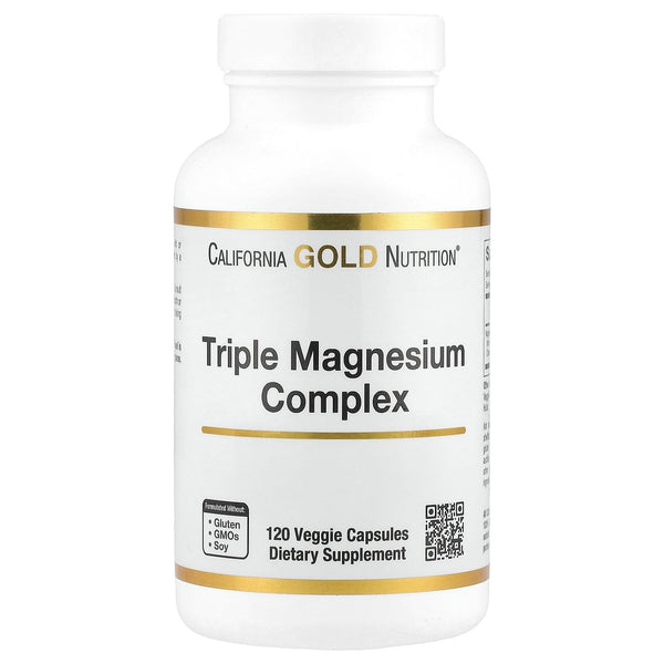 California Gold Nutrition Triple Magnesium Complex, Malate, Citrate & Bisglycinate Chelate, 120 Veggie Capsules (105 mg per Capsule)