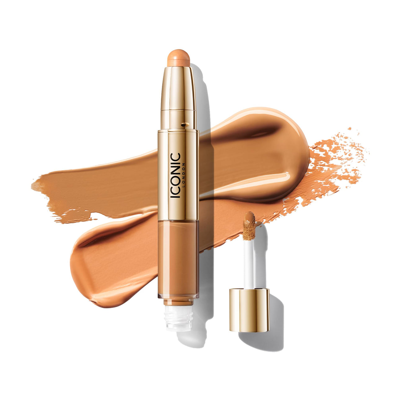 ICONIC LONDON Radiant Concealer & Brightening Duo | Creamy Liquid + Brightening Crayon Dual Ended Concealer, Cruelty Free, Vegan Makeup (Neutral Tan) 0.08 oz