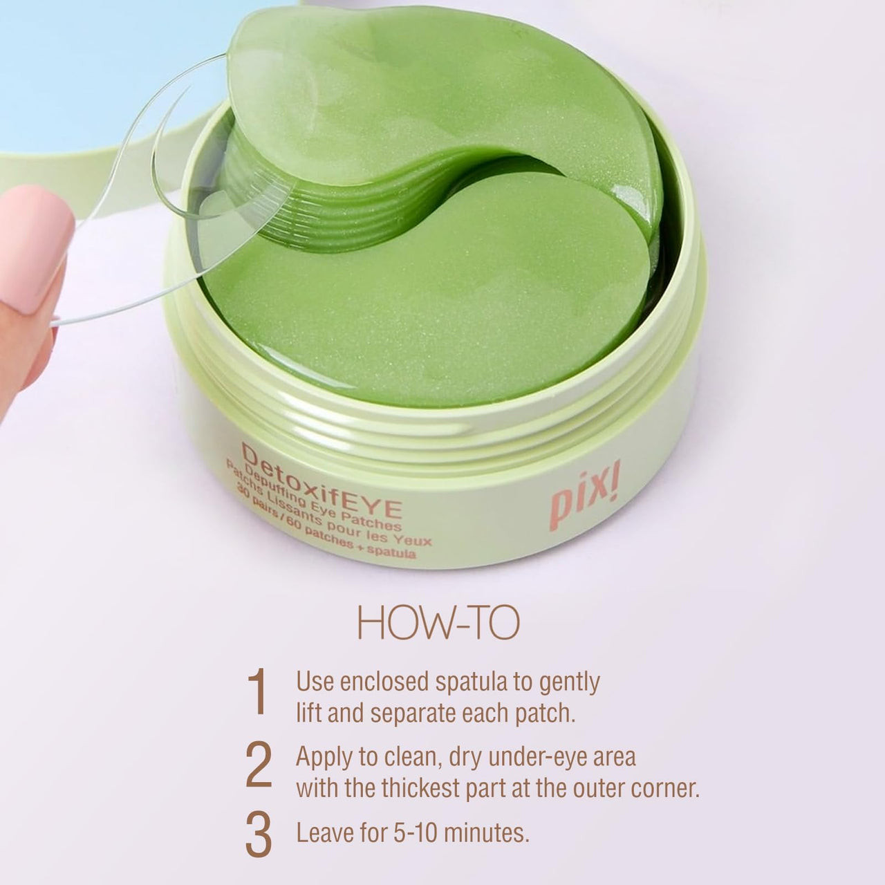 Pixi DetoxifEYE Depuffing Hydrogel Under-Eye Patches, Cucumber, Hyaluronic Acid & Caffeine for Puffy Eyes and Dark Circles, Hydrate Eye Area, 30 Pairs, 60 Patches
