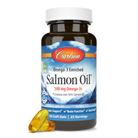 Thumbnail for Carlson Salmon Oil, 500mg Omega-3s, Wild-Caught Norwegian Fish Oil, Sustainably Sourced, 50 Softgels