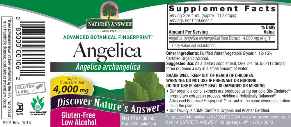 Nature's Answer Angelica Root with Organic Alcohol, 1-Fluid Ounce