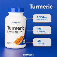 Thumbnail for Nutricost Turmeric Curcumin with BioPerine and 95% Curcuminoids, 2300mg, 120 Capsules, Veggie Capsules, 767mg Per Cap, 40 Servings, Gluten Free, Non-GMO