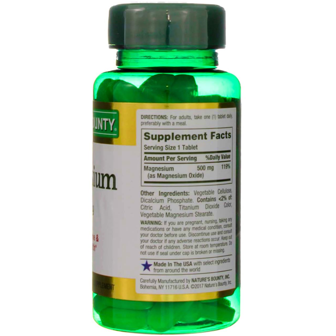 Nature's Bounty Magnesium 500 mg Tablets 100 ea (Pack of 2)
