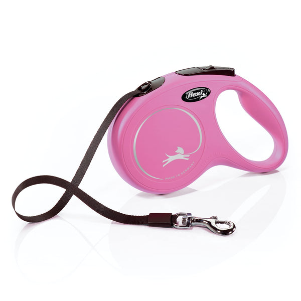 FLEXI New Classic Tape Retractable Dog Leash for Medium Dogs Upto 55 lbs. – 16 ft., Pink | Tangle Free Pet Walking Leash with One-Handed Brake, Pause, Lock | German Quality Product