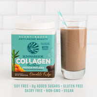 Thumbnail for Sunwarrior Vegan Collagen Building Powder Protein Peptide with Biotin Vitamin C Hyaluronic Acid for Hair Skin Nail Dairy Free Gluten Free | Chocolate