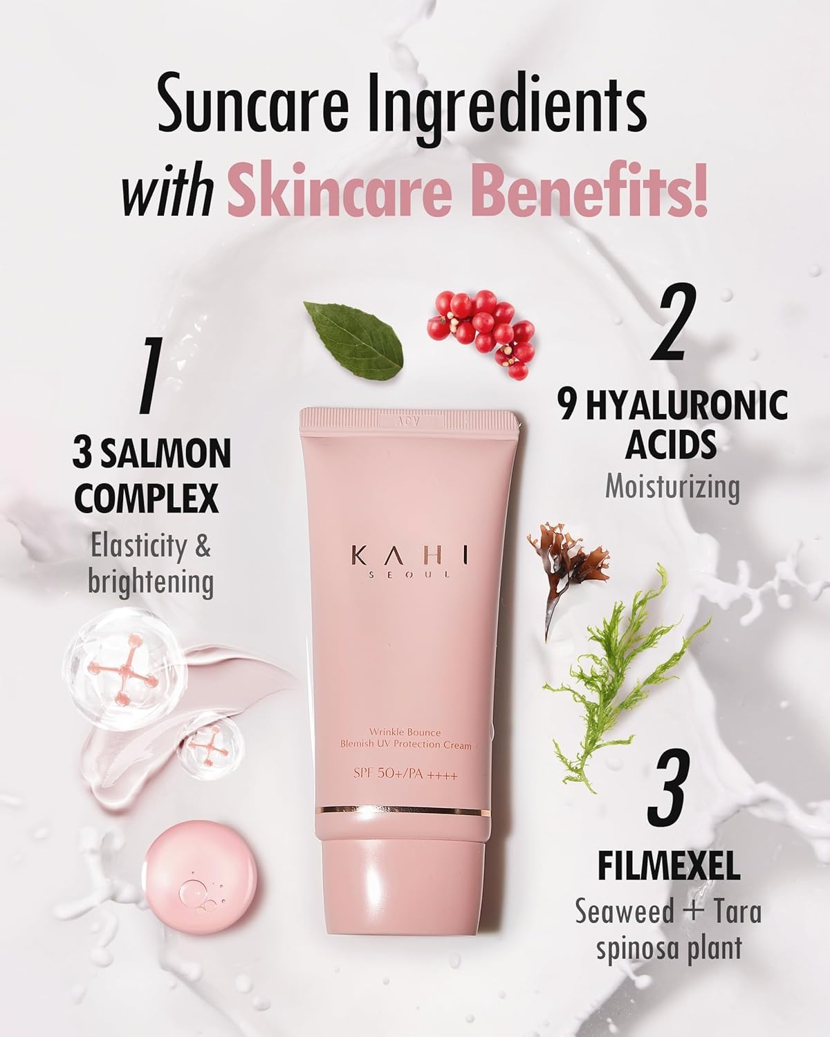 KAHI Wrinkle Bounce Essential Korean Sun Screen Facial Moisturizer with SPF 50 + PA++++ Sun Block Daily Moisturizer | Tone Up Cream Face Sunblock Hydrating Face Cream 1.69 fl oz