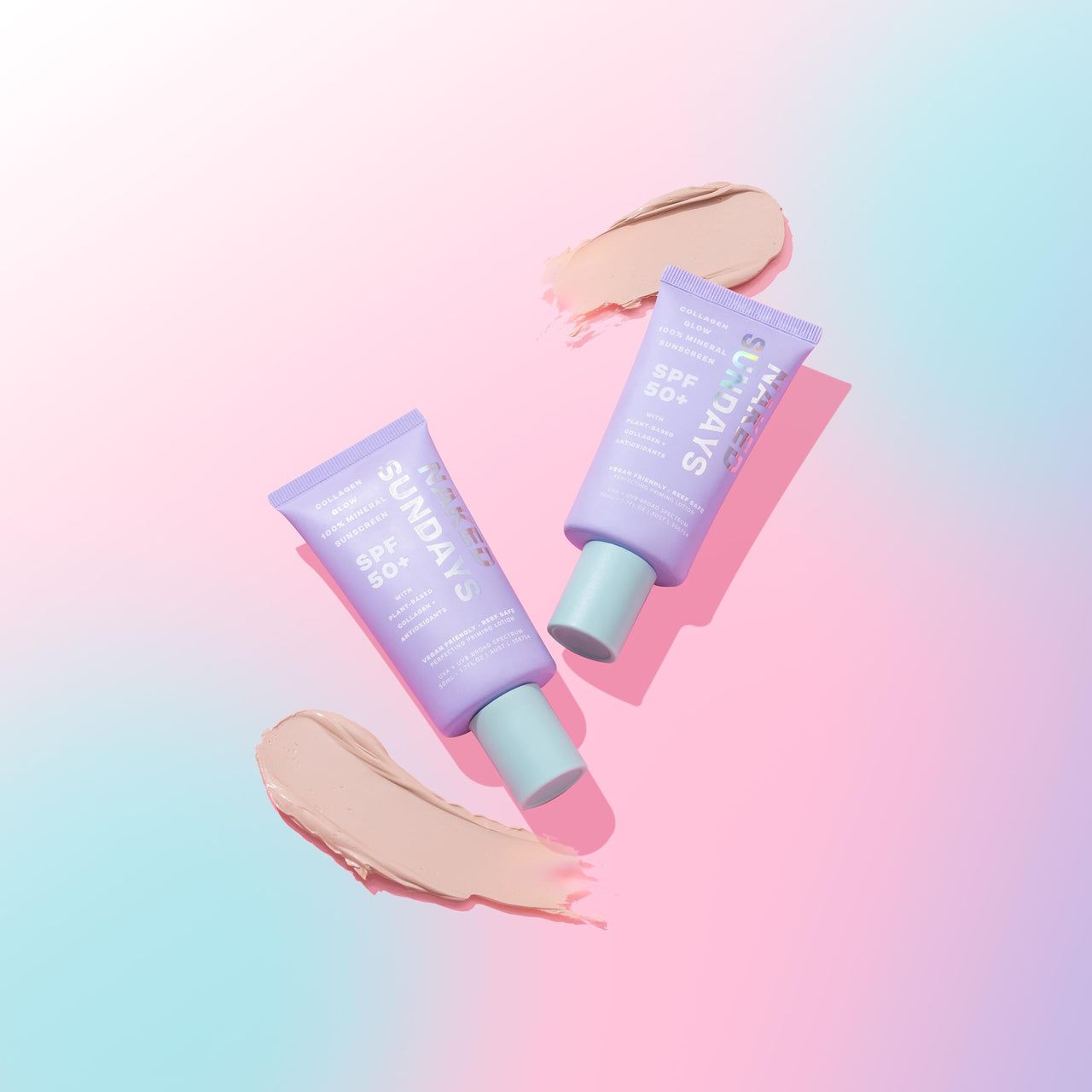 Naked Sundays SPF 50+ Collagen Glow 100% Mineral Sunscreen, Hydrating SPF with Zinc Oxide, Vegan Collagen, Primer & Sheer Tint, Mineral SPF for Healthy Glow - 2 pack