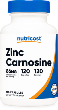 Thumbnail for Nutricost Zinc Carnosine 86mg, 120 Capsules - Non-GMO, Gluten Free, Zinc L-Carnosine Supplement