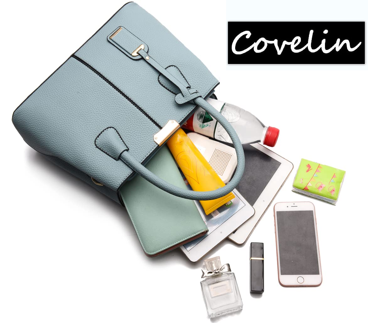 Covelin Women's Top-handle Cross Body Handbag Middle Size Purse Durable Leather Tote Bag Black