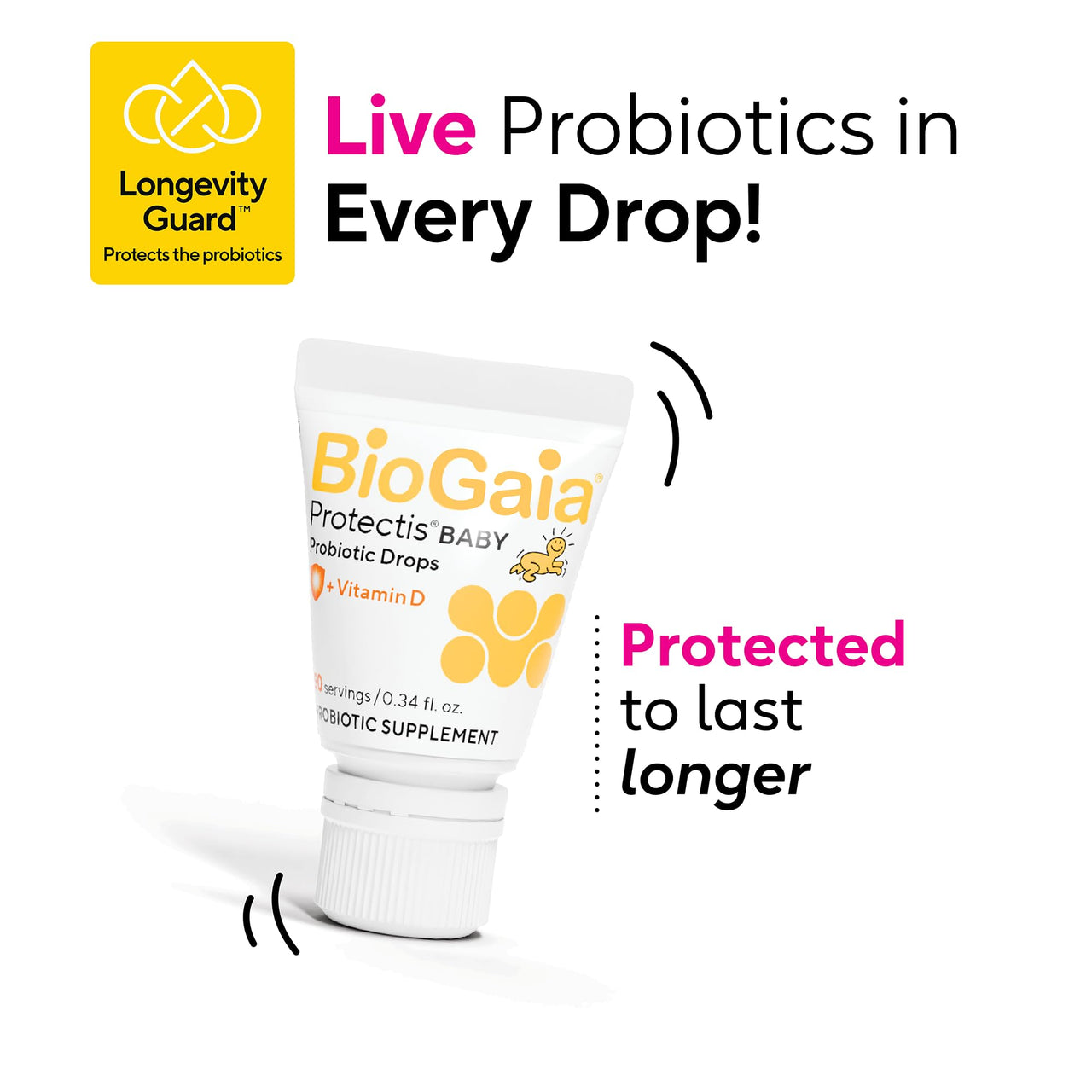 BioGaia Protectis Baby Probiotic Drops | Colic & Gas Relief + Vitamin D | Safe for Newborns | Ease Crying, Fussing, Colic, Gas, Spit-ups & Constipation | No Dairy, Soy & Gluten | 50 Day Supply | 10mL