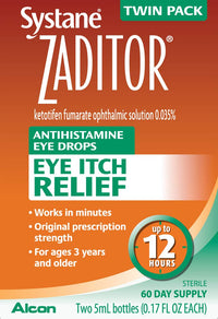 Thumbnail for Alcon Zaditor Antihistamine Eye Drops, Twin Pack, 5-mL Each