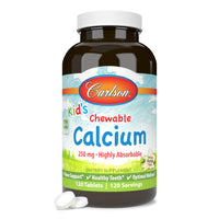 Thumbnail for Carlson - Kid's Chewable Calcium, 250 mg, Highly Absorbable, Bone & Teeth Support, Optimal Wellness, Natural Vanilla Flavor, 120 Tablets