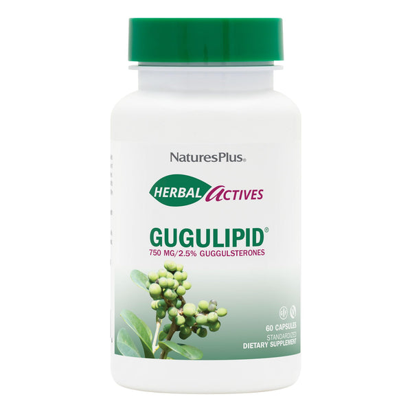 NaturesPlus Herbal Actives Gugulipid - 750 mg, 2.5% Guggulsterones - 60 Vegan Capsules - Ayurvedic Botanical Supplement - Maximum Potency - Vegetarian, Gluten-Free - 60 Servings