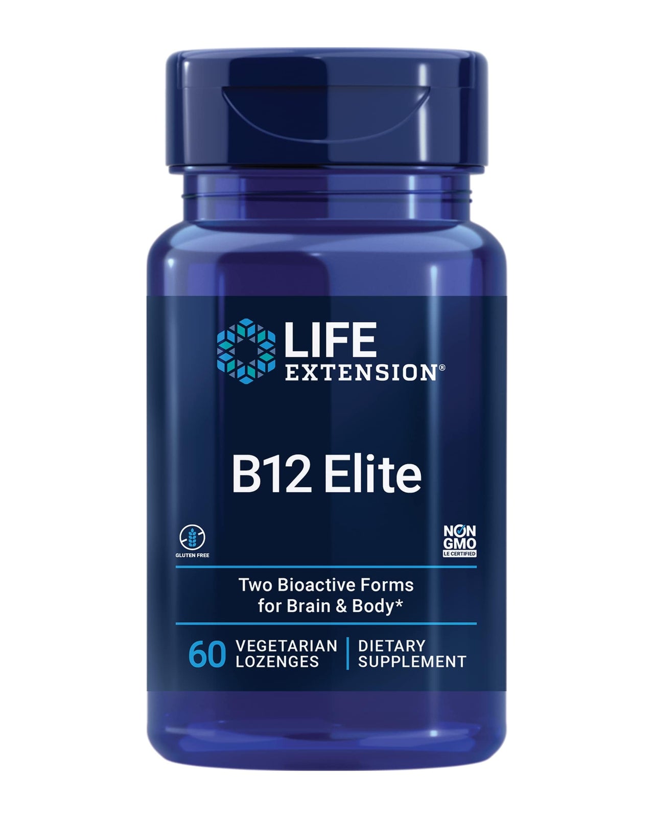 Life Extension B12 Elite, adenosylcobalamin, methylcobalamin, Two Active Forms for Brain Health & Dopamine Production, Non-GMO, Gluten-Free, Vegetarian, 60 lozenges