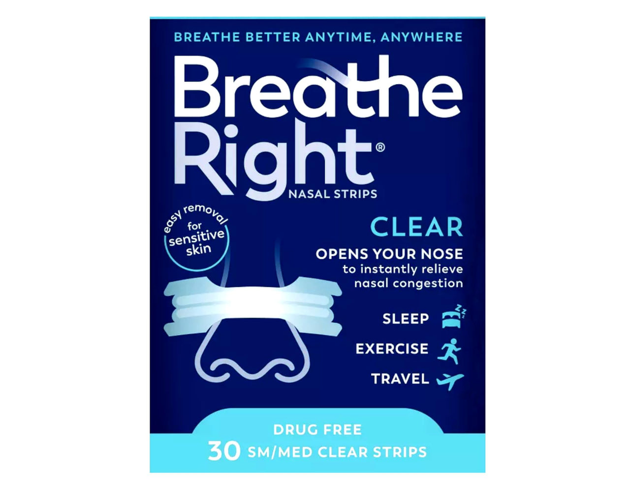 Breathe Right Nasal Strips, Small/Medium, Clear, 30 Count