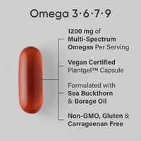 Thumbnail for Sports Research® Vegan Omega 3-6-7-9 - 1200 mg of Multi-Spectrum Omega Fatty Acids Certified Non-GMO Formula with Sea Buckthorn & Borage Oil - 90 Veggie Softgels
