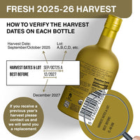 Thumbnail for Image 2 of P.J. KABOS 2025/26 Fresh Harvest, Extremely High Phenolic (900+ mg/kg), USDA Organic Greek Extra Virgin Olive Oil, Kosher, Cold Extracted, 16.9oz Glass Bottle, PJ KABOS “Family Reserve Organic - Phenolic Shot”