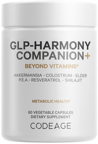 Thumbnail for Codeage GLP-Harmony Companion+ Supplement - GLP-1 Agonist Support - Lion's Mane, Pea, Colostrum, Shilajit, Akkermansia, Elder, Citrus Bioflavonoids, Broccoli, Resveratrol - Non-GMO - 60 Capsules