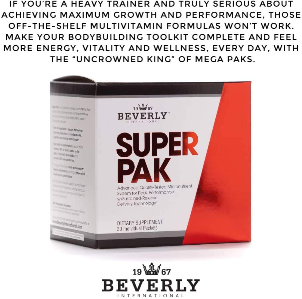Beverly International Super Pak. 30 Packs. High-Potency Multivitamin, Daily Pack For Energy, Performance, Immune System Health. Custom-Formulated For Athletes, Active Men And Women Since 1970.