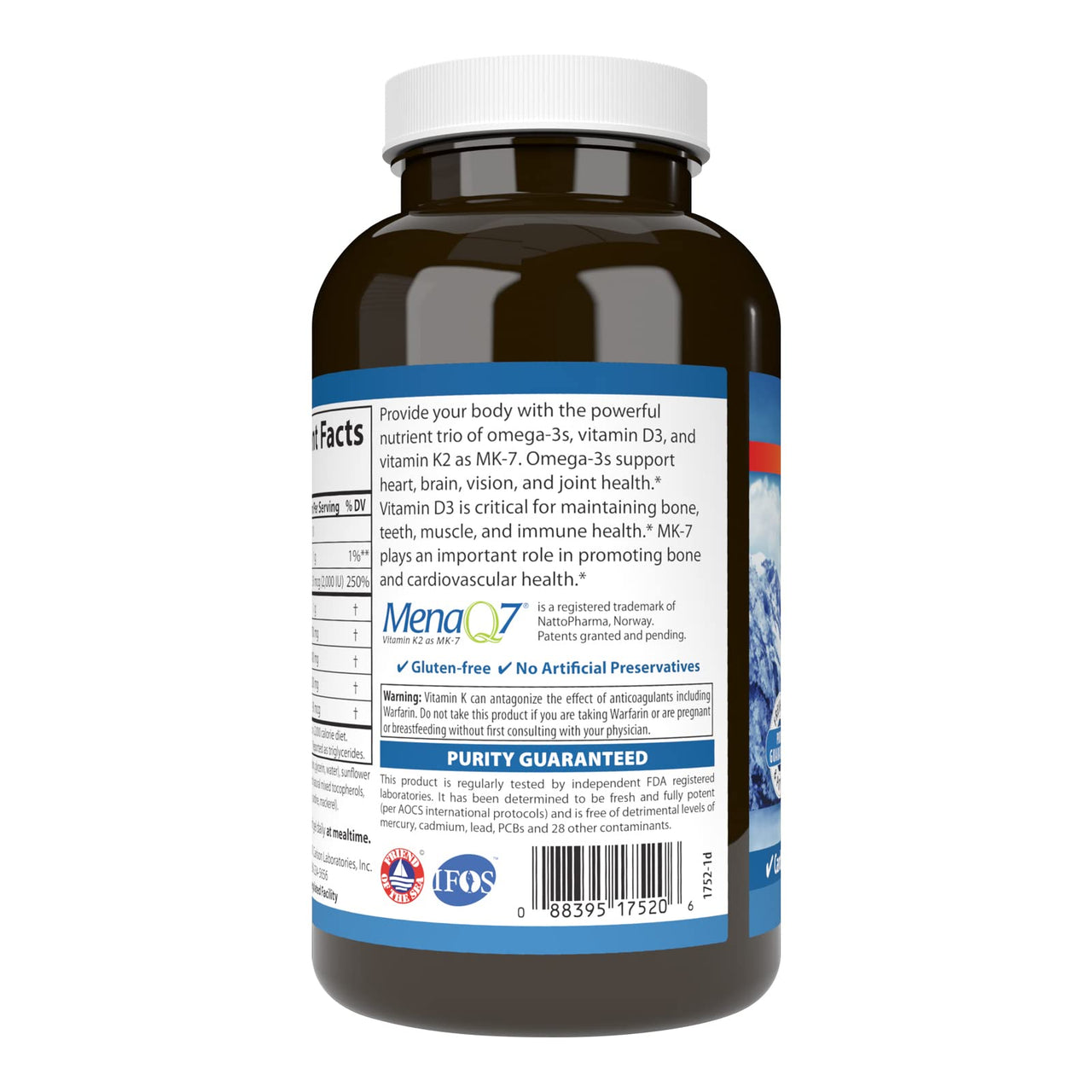 Carlson - Elite Omega-3 Plus D & K, 700 mg Omega-3s + D3 & K2, Function, Bone Health & Immune Support, Lemon, 180 Softgels