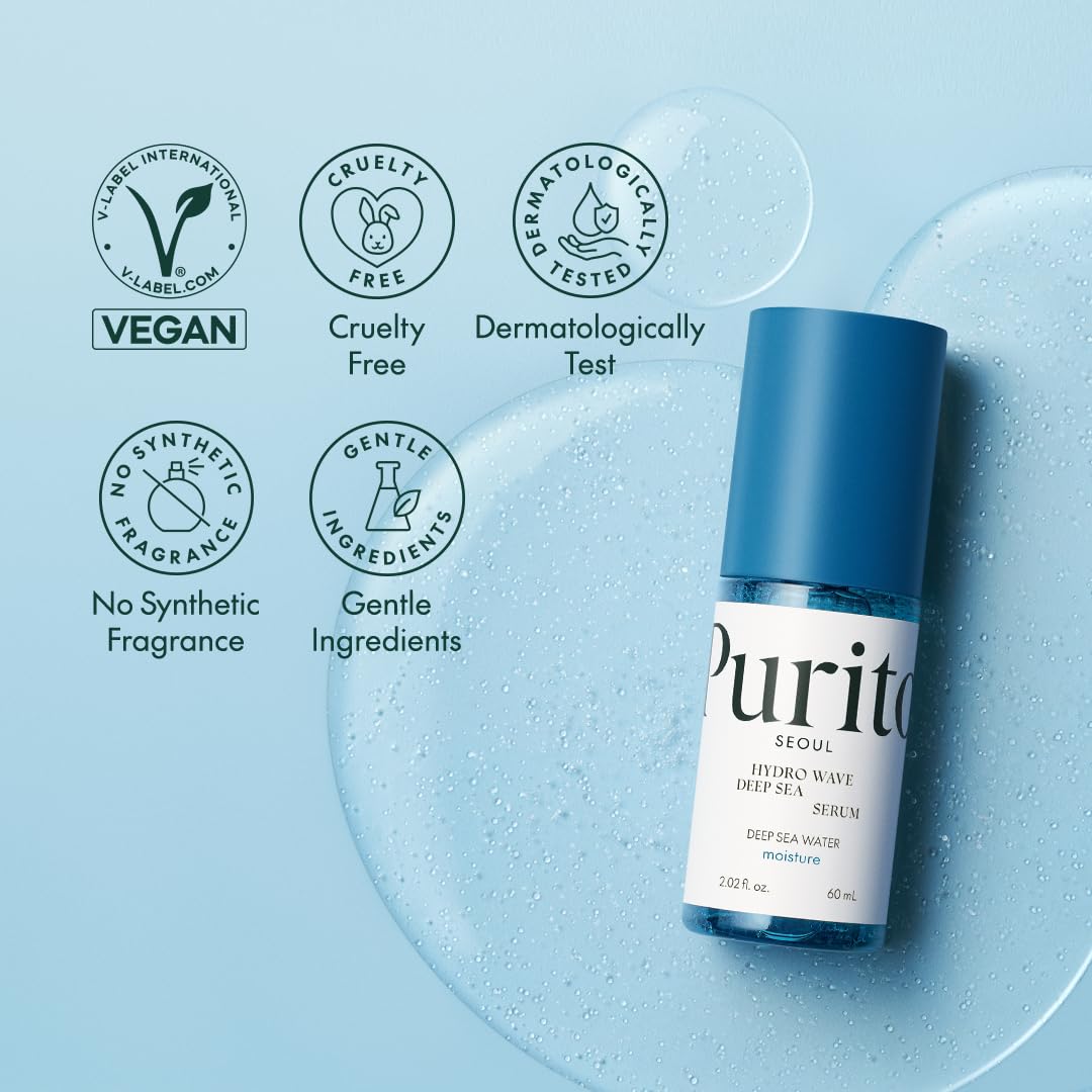 PURITO Deep Sea Serum | Deep Sea Water 66% + Marine Complex + Snow Mushirooms | Facial Serum | for Hydration, Skin Plumping | Lightweight & Non-Greasy Texture | Korean skincare, 60mL 2.02 fl.oz